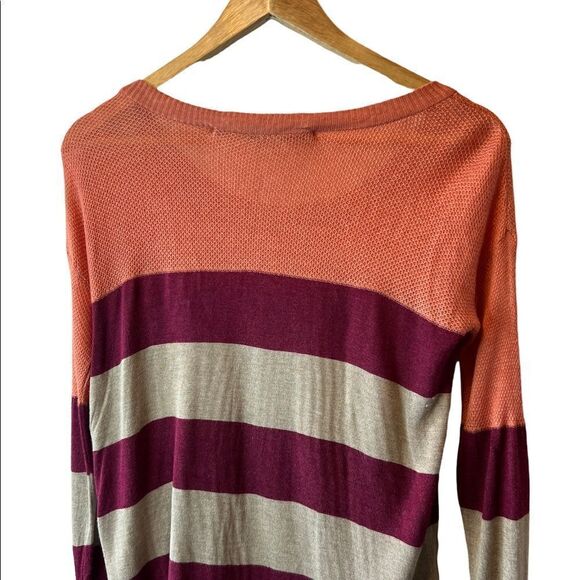 KENSIE Loose Knit Scoop Neck Striped Coral Long Sleeve Sweeter S - Picture 5 of 9